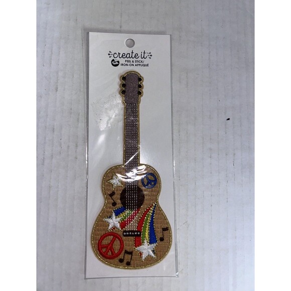 Iron on patch Guitar peace sign rainbow - Picture 1 of 6
